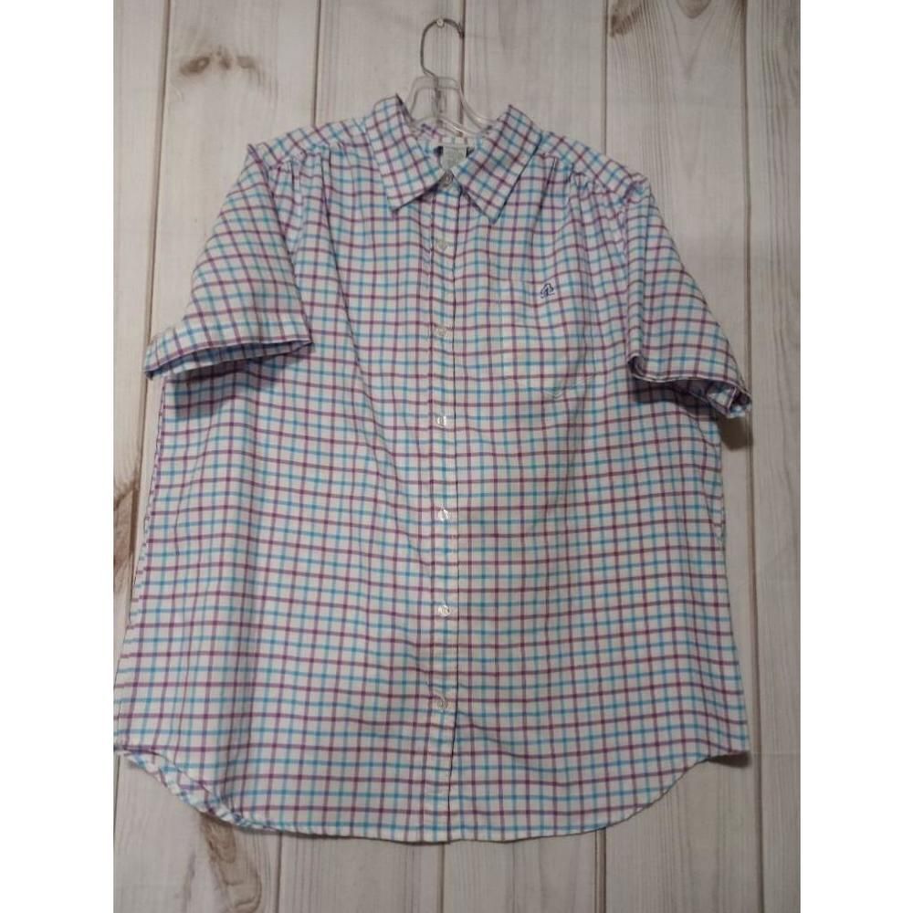 Willow Lane‎ Shirt Ladies 18W White Purple Blue Plaid Short Sleeve